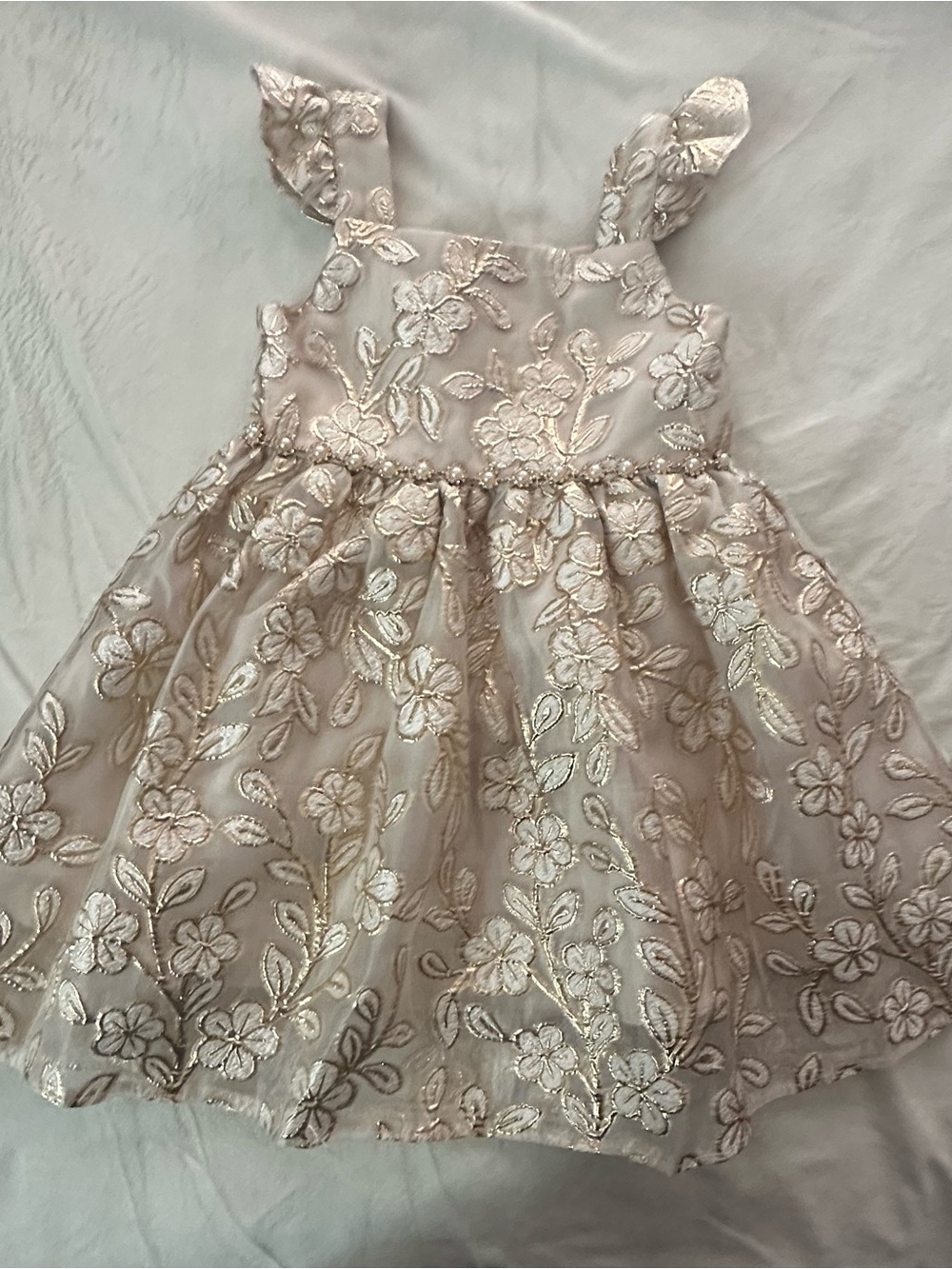 Rare Editions Gold Floral Embroidered Party Dress